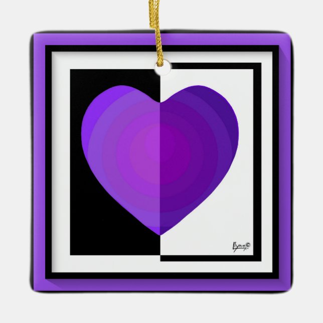 Ornement En Céramique B&W Purple Hearts Beating Ceramic Ornament (Devant)