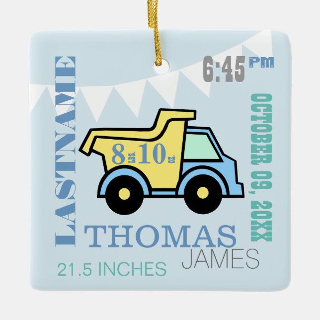 Ornement En Céramique Baby Boy Birth Stats Truck Ornament (Devant)