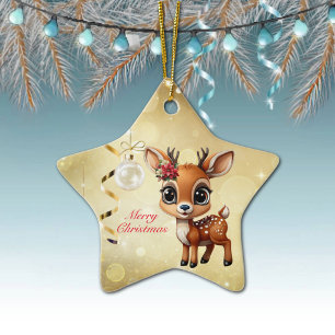 Ornement En Céramique Baby Deer, Faun, Doe, Reindeer 🦌 🎄 Joyeux Noël