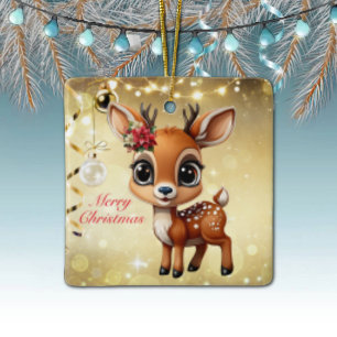 Ornement En Céramique Baby Deer, Faun, Doe, Reindeer 🦌 🎄 Joyeux Noël