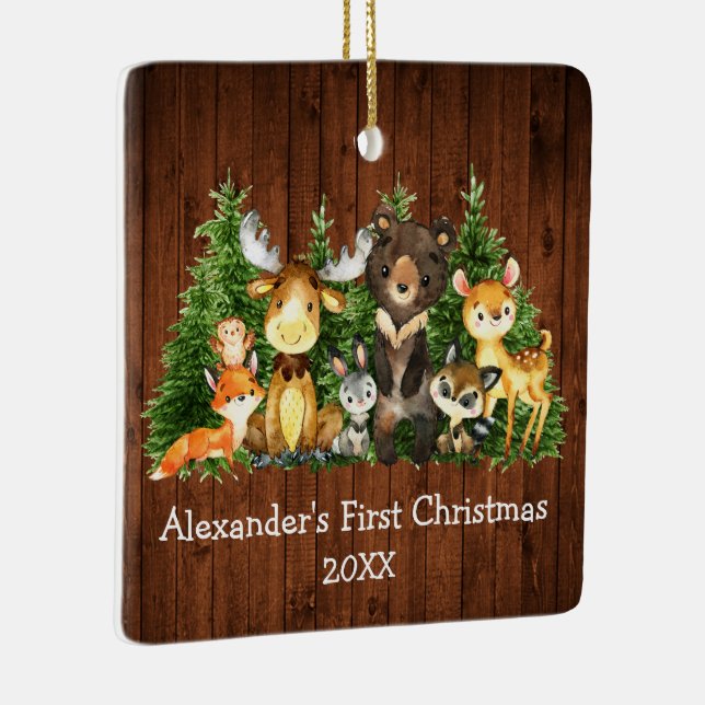 Ornement En Céramique Baby First Christmas Animals Rustic - PHOTO BACK (Droite)