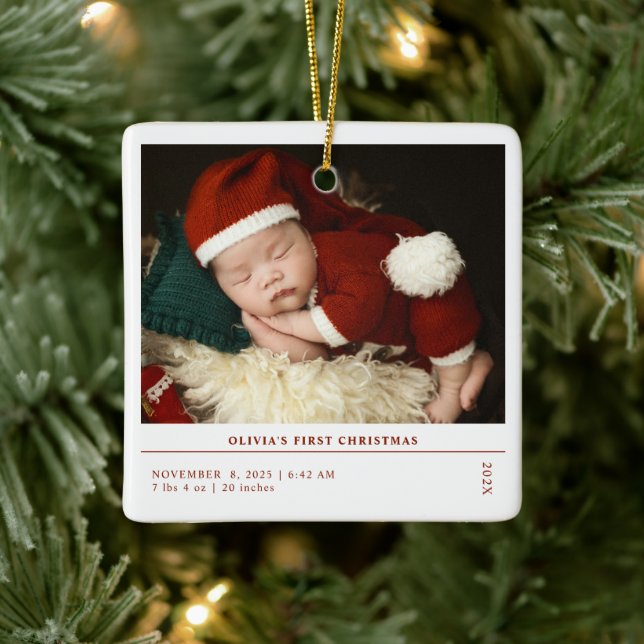 Ornement En Céramique Baby First Christmas Birth Stats Faire-part (Arbre)