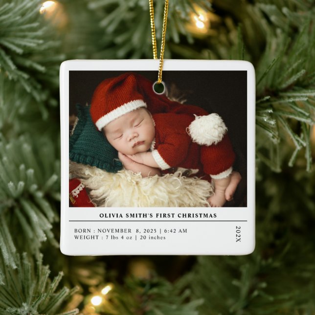 Ornement En Céramique Baby First Christmas Birth Stats Faire-part (Arbre)