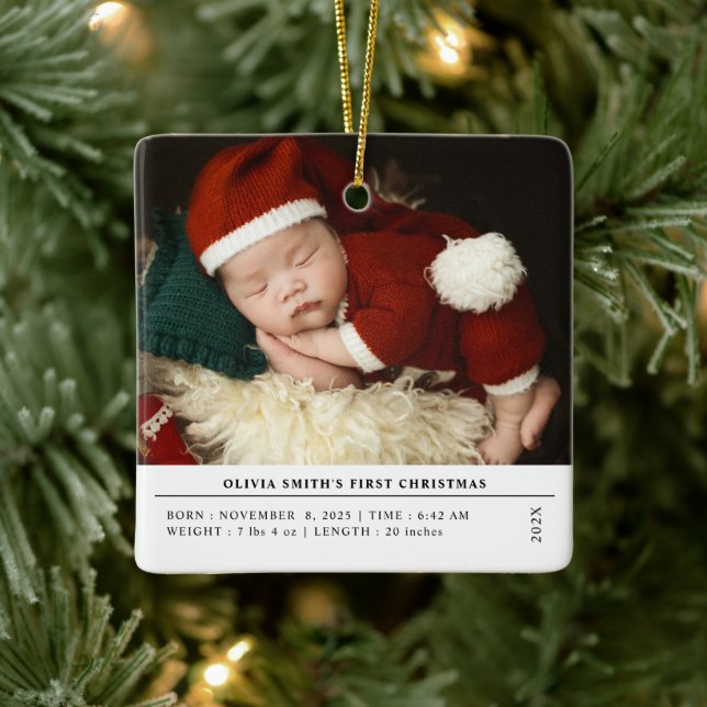 Ornement En Céramique Baby First Christmas Birth Stats Faire-part (Arbre)