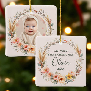 Ornement En Céramique Baby First Christmas Pampas Grass Fleur sauvage Bo