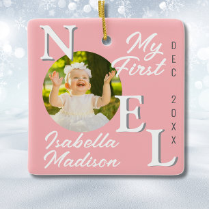 Ornement En Céramique Baby Girl First Christmas Pink Noel Photo Keepsaké