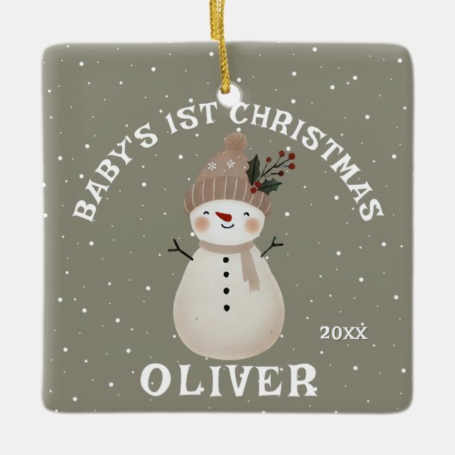 Ornement En Céramique Baby’s 1st Christmas Snowman Keepsake Photo (Devant)