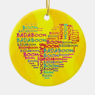 Ornement En Céramique Badaboom du coeur   ondes jaunes