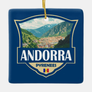 Ornement En Céramique Badge rétro illustrant Andorre