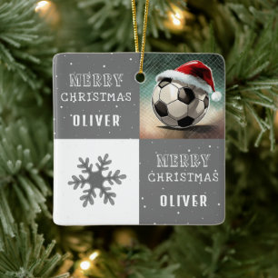 Ornement En Céramique Bal de football avec le Santa Hat Flocon de neige