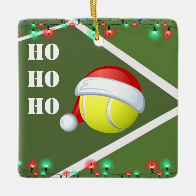 Ornement En Céramique Bal de Tennis Personnalisé Ho Ho Noël (Devant)