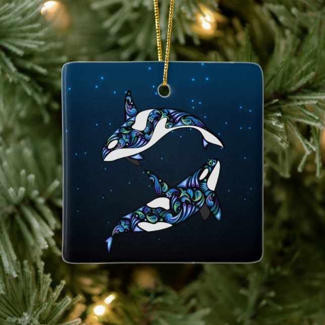 Ornement En Céramique Baleines Orca personnalisées Notre 1er Noël (Arbre)