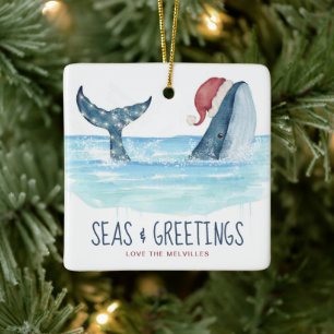 Ornement En Céramique Baleines Père Noël Seas et salutations Noël côtier