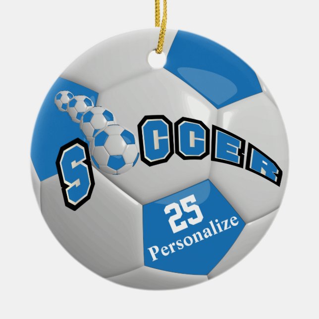 Ornement En Céramique Balle de soccer bleu | Personnaliser (Devant)