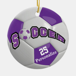 Ornement En Céramique Balle de soccer violette Personnaliser