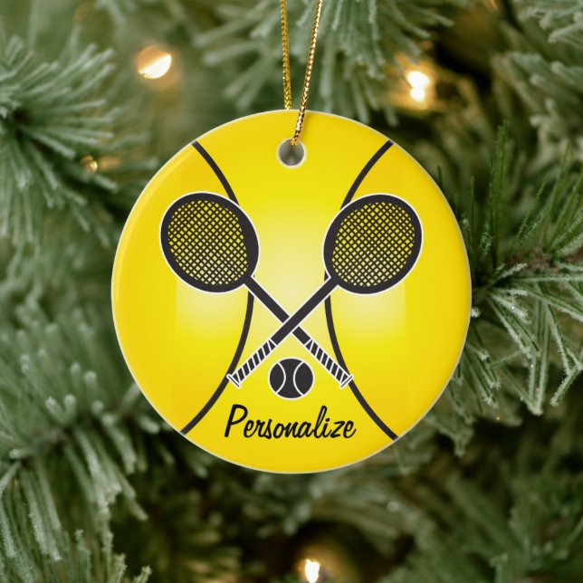 Ornement En Céramique balle de tennis jaune | Personnaliser (Arbre)