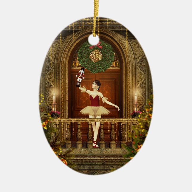 Ornement En Céramique Ballerina Nutcracker Personnalisé Oval Ornament (Devant)