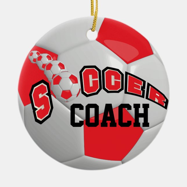 Ornement En Céramique Ballon de foot | Rouge | Texte do-it-yourself (Devant)