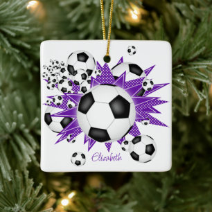 Ornement En Céramique ballons de football violet étoiles filles sports