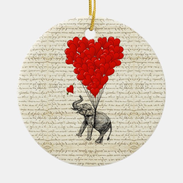 Ornement En Céramique Ballons romantiques d'éléphant et de coeur (Devant)