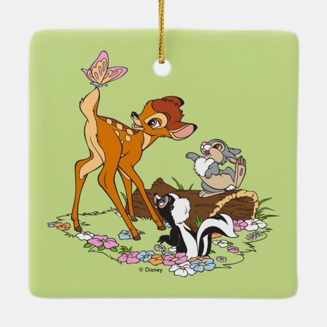 Ornement En Céramique Bambi Avec Papillon Sur La Queue (Dos)