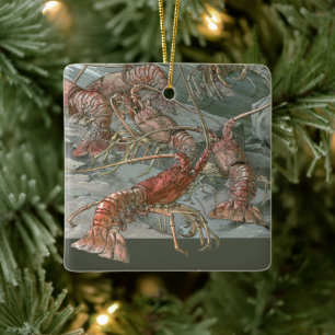 Ornement En Céramique Banc de homards dans l'océan, Art nouveau vintage