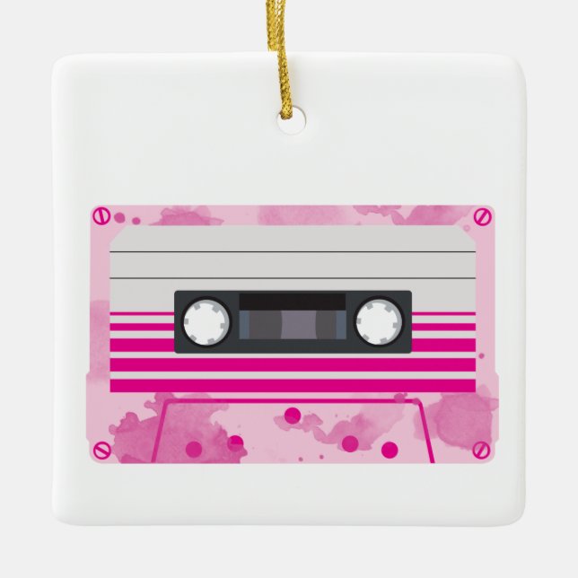 Ornement En Céramique Bande de cassette rose avec éclaboussures d'aquare (Devant)