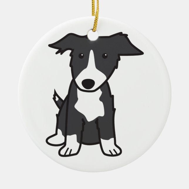 Ornement En Céramique Bande dessinée de chien de border collie (Devant)