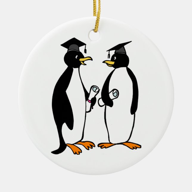 Ornement En Céramique Bande dessinée de pingouins d'obtention du diplôme (Devant)