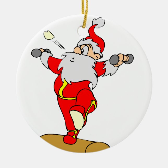 Ornement En Céramique Bande dessinée Père Noël d'haltérophilie (Devant)