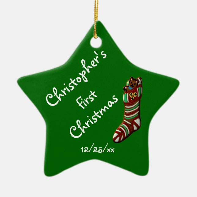 Ornement En Céramique Bas de Noël de premier "Noël du bébé" - (Devant)