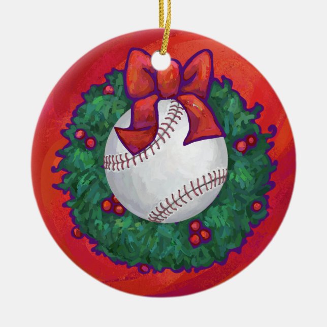 Ornement En Céramique Baseball en couronne rouge (Devant)