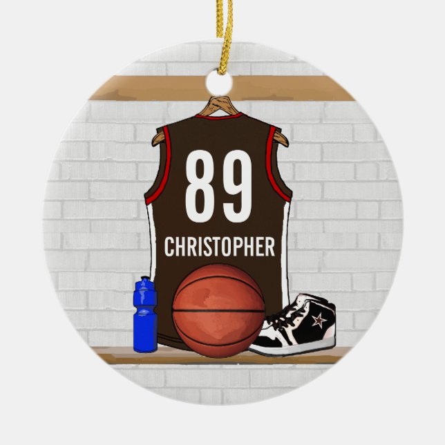 Ornement En Céramique Basket-ball Brown et rouge personnalisé Jersey (Devant)