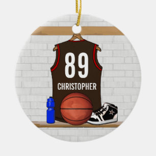 Ornement En Céramique Basket-ball Brown et rouge personnalisé Jersey