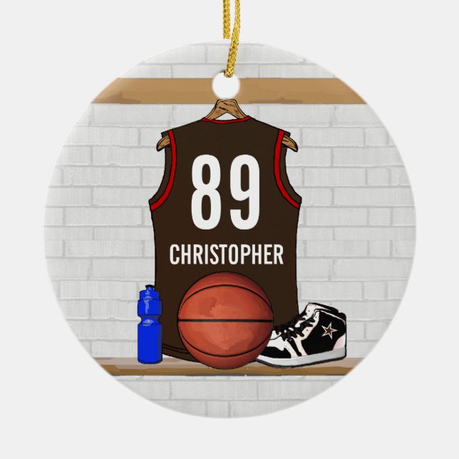 Ornement En Céramique Basket-ball Brown et rouge personnalisé Jersey (Devant)