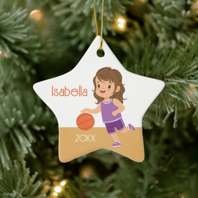 Ornement En Céramique Basket-ball fille mignonne Brunette (Arbre)