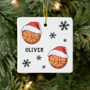 Ornement En Céramique Basket Ball Santa Hat Snowflon Nom
