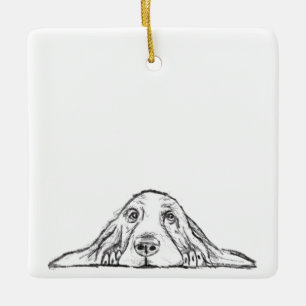 Ornement En Céramique basset blanc