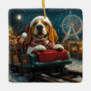 Ornement En Céramique Basset Hound Montagnes Russes Noël