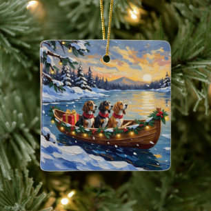 Ornement En Céramique Basset Hound Noël Bateau Fêtes