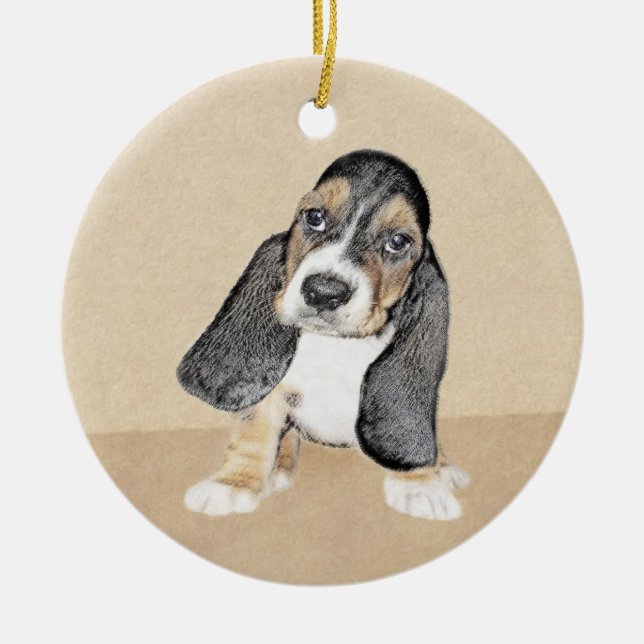 Ornement En Céramique Basset Hound Peinture Chiot - Art Chien original (Devant)
