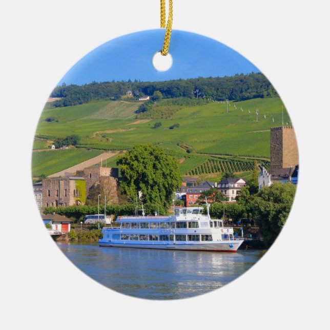 Ornement En Céramique Bateau de croisière, Rudesheim, Allemagne (Devant)
