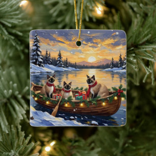 Ornement En Céramique Bateau de Noël de chat siamois pour les fêtes