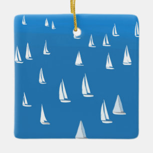 Ornement En Céramique Bateaux à voile en mer bleu profond - Regatta Bate