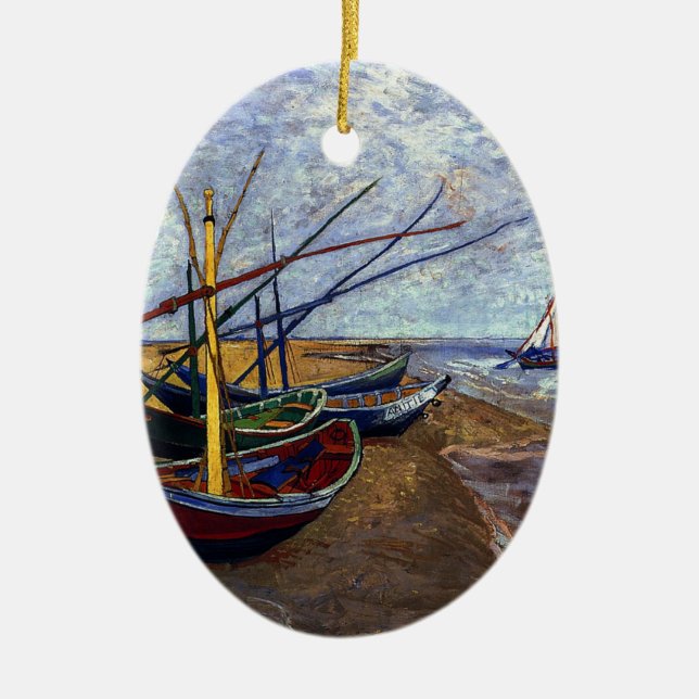 Ornement En Céramique Bateaux de pêche sur la plage (Devant)