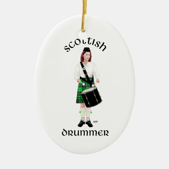 Ornement En Céramique Batteur écossais - Green Kilt (Devant)