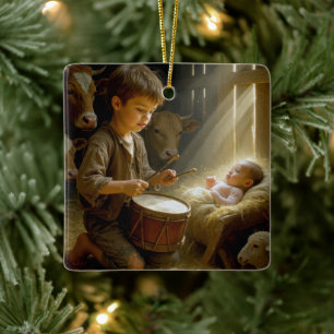 Ornement En Céramique Batteur Jouant Son Tambour Pour Baby Jesus