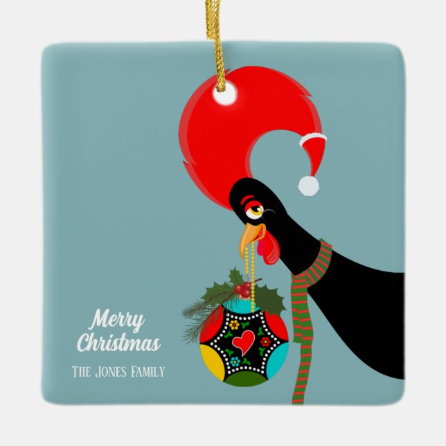 Ornement En Céramique Bauble de Noël du coq portugais (Devant)
