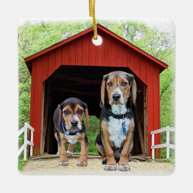 Ornement En Céramique Beagles au pont couvert (Devant)