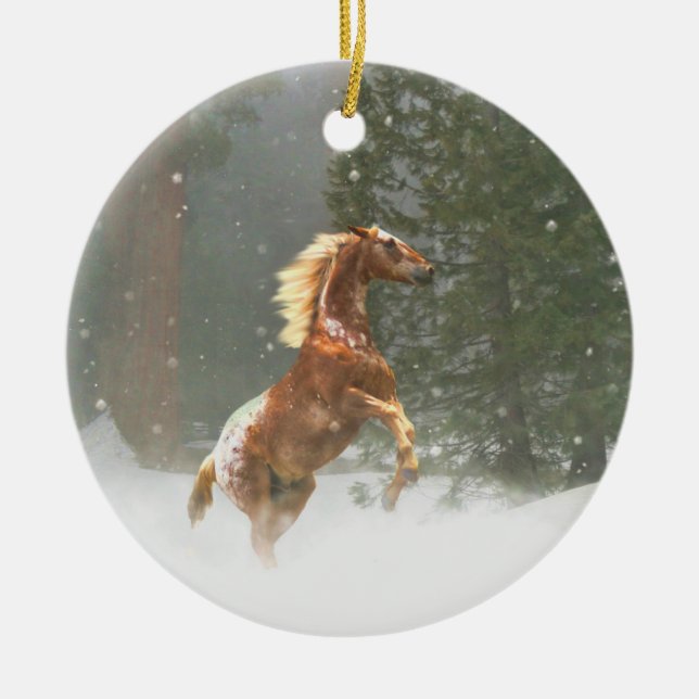 Ornement En Céramique Beau Appaloosa d'élevage dans la neige (Devant)